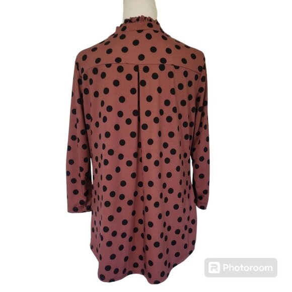 Womens Perception Conception 3/4 Sleeve Maroon & Black Polka Dot Ruffled Blouse - Picture 3 of 9
